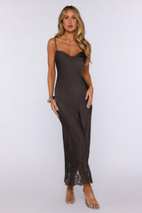 Pretty In Charge Satin Maxi Dress Brown