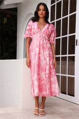 Statement To Make Puff Sleeve Midi Dress Pink