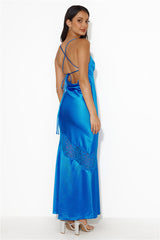 Formal Retreat Satin Maxi Dress Blue