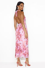Paradise With You Mesh Halter Maxi Dress Pink