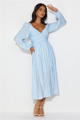 Dancing Deni Long Sleeve Midi Dress Blue