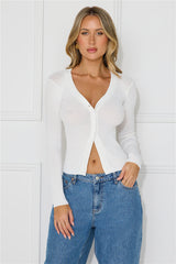 Buttoned Up Ribbed Long Sleeve Top White