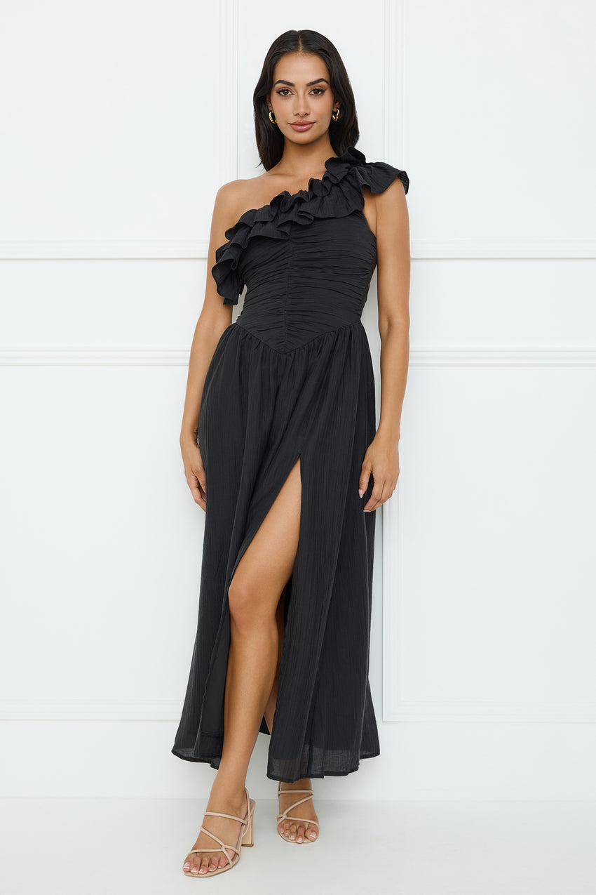 Pastel Dream One Shoulder Maxi Dress Black