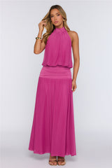 Dreamy Flowy Halter Maxi Dress Magenta