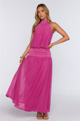 Dreamy Flowy Halter Maxi Dress Magenta