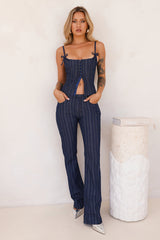 LIONESS Charismatic Denim Corset Dark Pinstripe