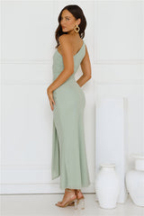 Style Capital One Shoulder Mesh Maxi Dress Sage