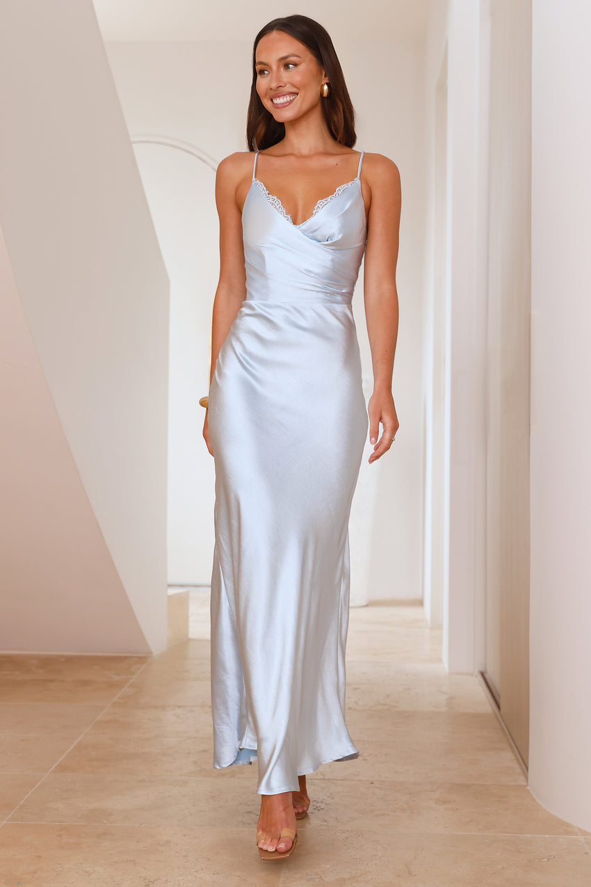 Society Soiree Satin Maxi Dress Blue