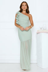 Sundrenched Nights One Shoulder Maxi Dress Sage