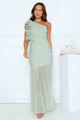 Sundrenched Nights One Shoulder Maxi Dress Sage