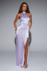 Effortless Luxe Halter Satin Maxi Dress Lilac