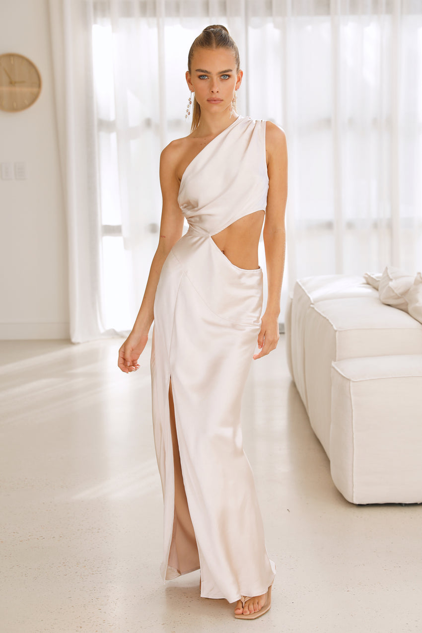 Poker Faced Satin Maxi Dress Champagne