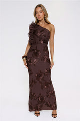 Fleur Flair One Shoulder Maxi Dress Chocolate