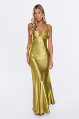 She Gets It Satin Maxi Dress Olive