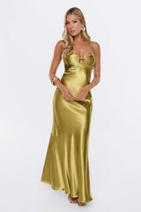 She Gets It Satin Maxi Dress Olive