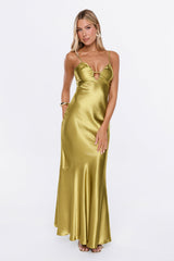 She Gets It Satin Maxi Dress Olive