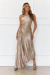 Evening Aura One Shoulder Maxi Dress Champagne