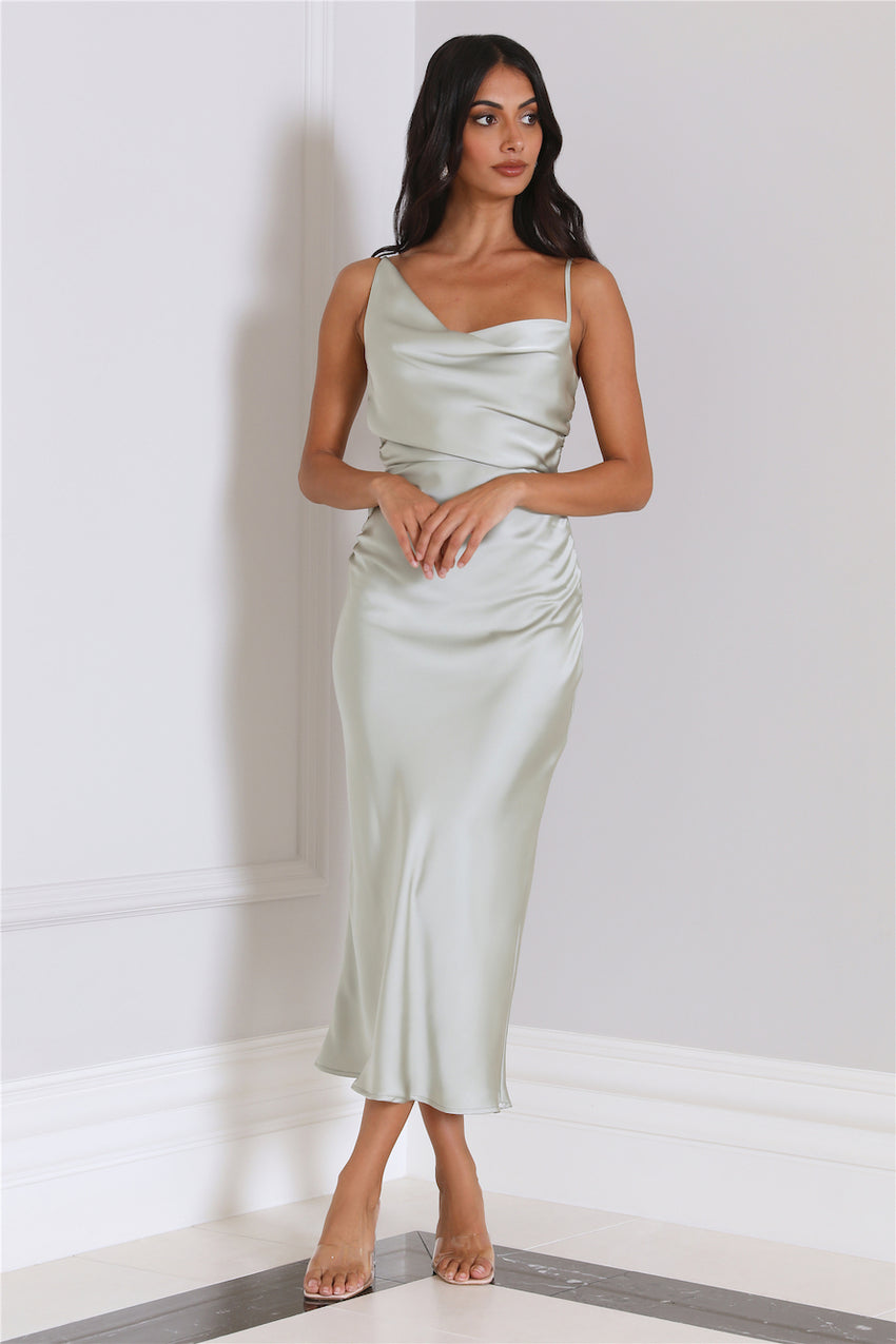 Silky Touch Satin Midi Dress Sage