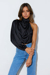 Love Deborah Satin Crop Top Black