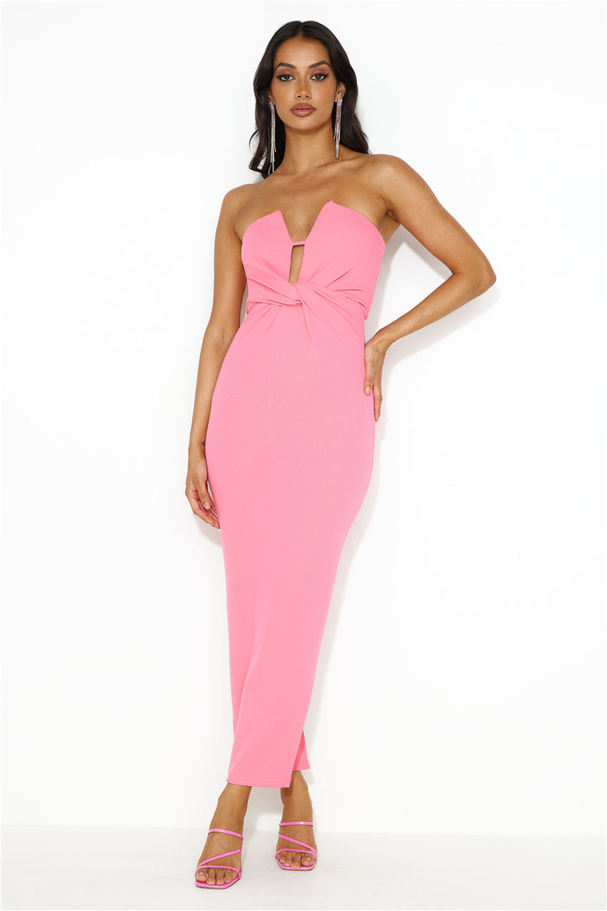 Groove To It Strapless Maxi Dress Pink