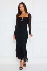 Dreamy Collection Mesh Long Sleeve Maxi Dress Black