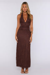 Consider It Done Lace Halter Maxi Dress Brown