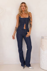 LIONESS Charismatic Denim Corset Dark Pinstripe