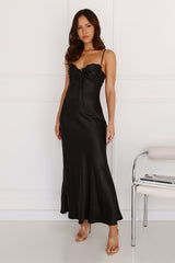 Winery Wedding Satin Maxi Dress Black