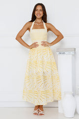Leona Halter Embroidered Maxi Dress Yellow