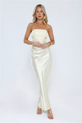 Dressed To Dazzle Strapless Satin Maxi Dress Ivory