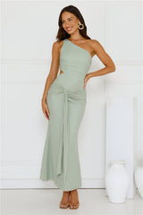 Style Capital One Shoulder Mesh Maxi Dress Sage