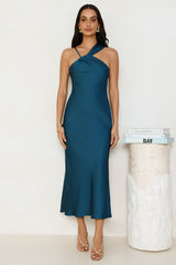 Whispering Palms Satin Midi Dress Teal
