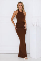 Iconic Dream Halter Maxi Dress Chocolate