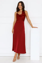 Night's Allure Satin Halter Maxi Dress Wine