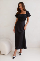 Connected By Love Satin Maxi Dress Black