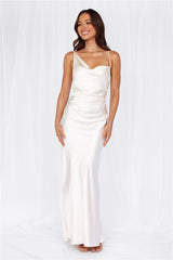The Madeline Cowl Satin Maxi Dress Pearl