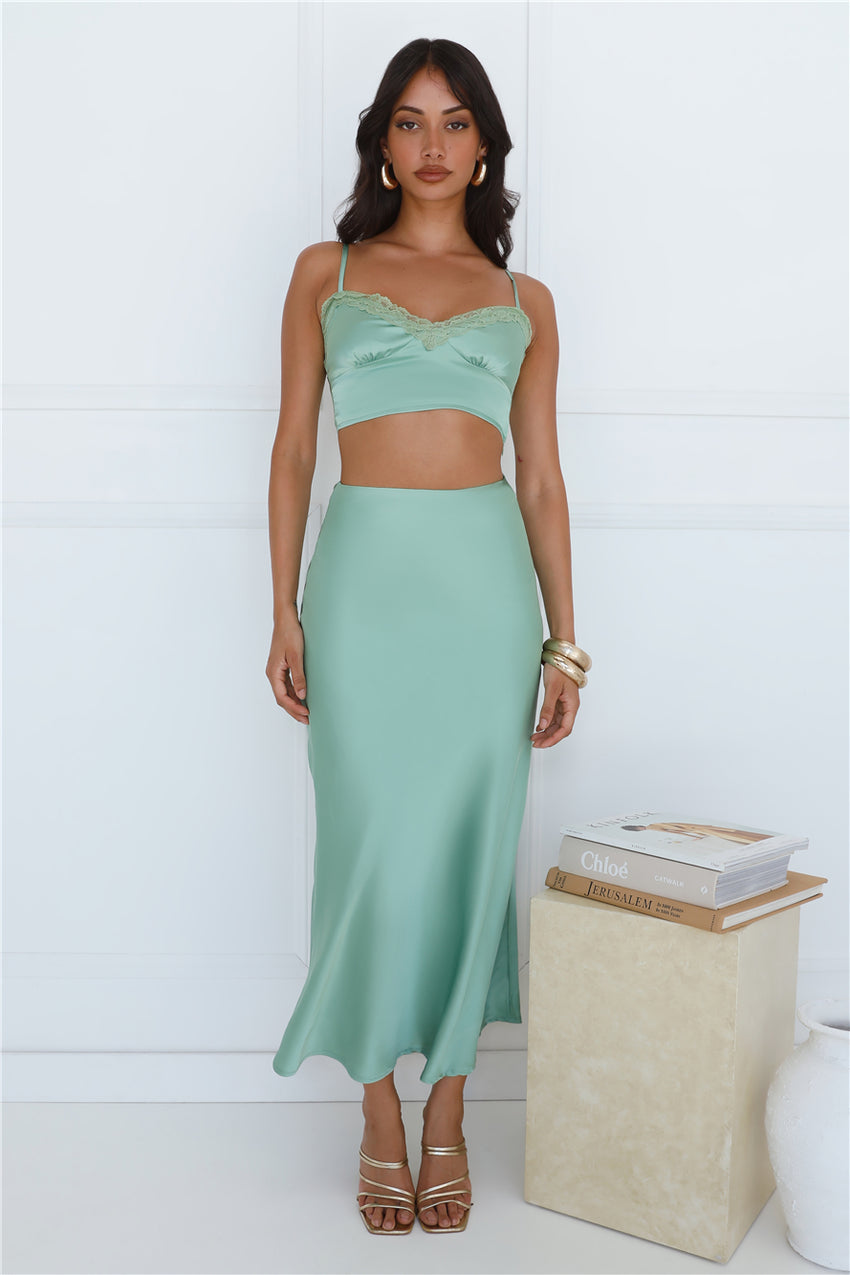 Forest Secrets Satin Maxi Skirt Green